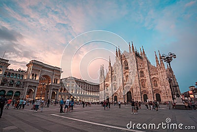 Milan, Italy - 14.08.2018: Milan Cathedral, Duomo di Milano, Italy, one of the largest churches in the world. Evening Editorial Stock Photo