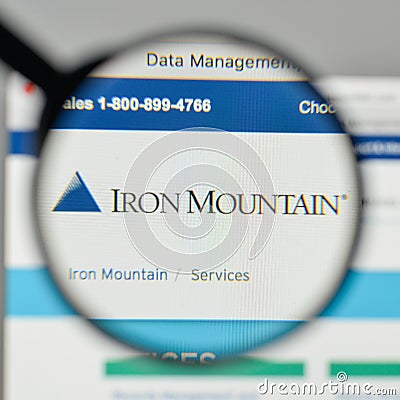 Milan, Italy - November 1, 2017: Iron Mountain logo on the website homepage. Editorial Stock Photo