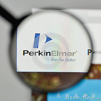 Milan, Italy - November 1, 2017: Perkin Elmer logo on the website homepage. Editorial Stock Photo