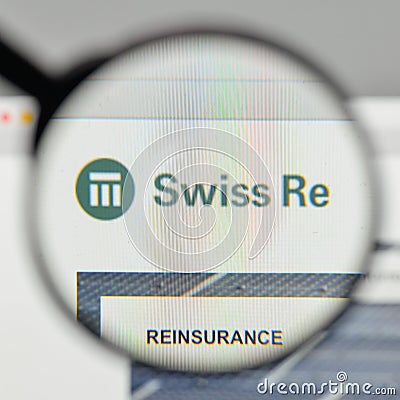 Milan, Italy - November 1, 2017: Swiss Re logo on the website ho Editorial Stock Photo