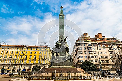 Milan, Italy. Obelisk on the square five days cinque giornate, inaugurated in 1895 Stock Photo