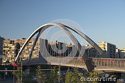 Milan Italy. park in Portello area, bridge Editorial Stock Photo