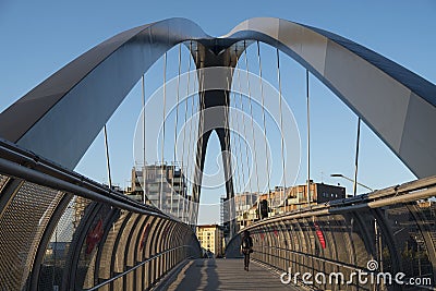 Milan Italy. park in Portello area, bridge Editorial Stock Photo