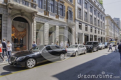 Milan,Italy Via Monte Napoleone upscale shopping street. Editorial Stock Photo