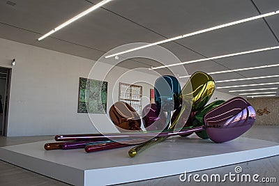 Milan, Italy, Fondazione Prada, museum, Jeff Koons, Tulips, flower, bouquet, sculpture, art Editorial Stock Photo