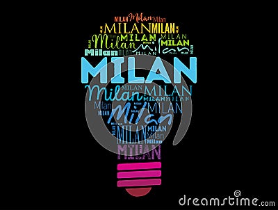 Milan light bulb word cloud Stock Photo