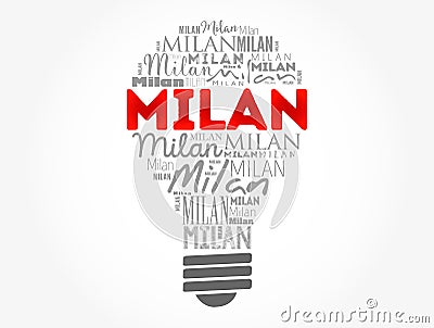 Milan light bulb word cloud, travel concept background Stock Photo
