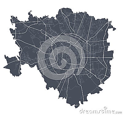 Milan map. Detailed map of Milan city poster with streets. Dark vector Vector Illustration