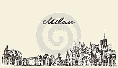 Milan skyline, Italy, vector dawn, sketch Vector Illustration