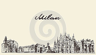 Milan skyline Italy vector hand drawn sketch Vector Illustration