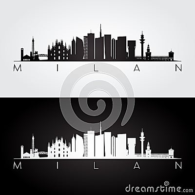 Milan skyline and landmarks silhouette Vector Illustration