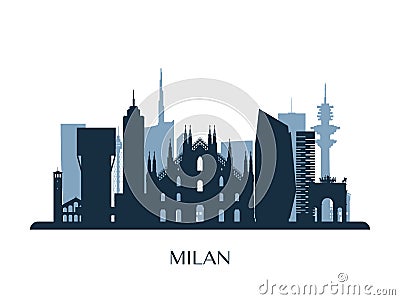 Milan skyline, monochrome silhouette. Vector Illustration