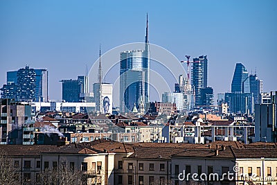 Milan skyline and view of Porta Nuova business district, Italy Editorial Stock Photo