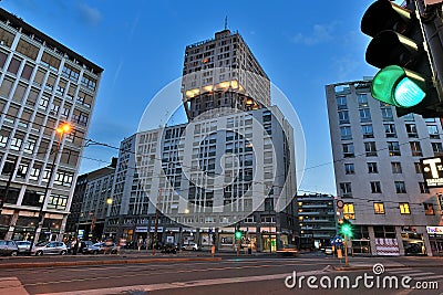 Milan - the Torre Velasca tower by night Editorial Stock Photo