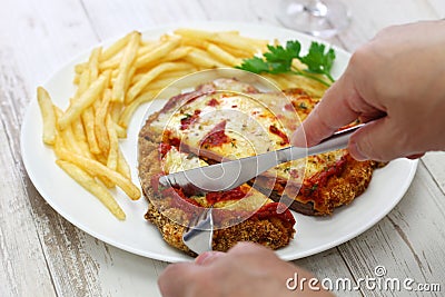 Milanesa a la napolitana, Argentina breaded beef cutlet Stock Photo