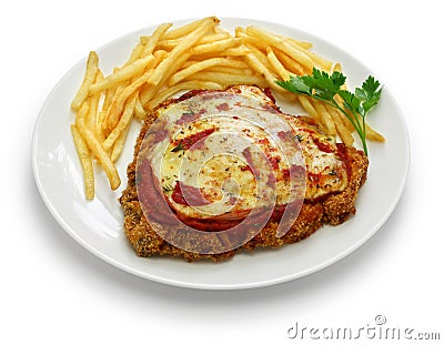 Milanesa a la napolitana, Argentina breaded beef cutlet Stock Photo