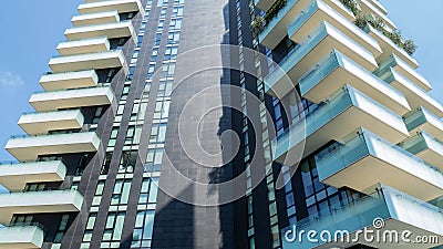 Milano, Italy. Group of terraces of modern buildings with a contemporary design. New business district in Milan. Solaria tower Editorial Stock Photo