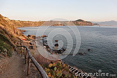 Milazzo - Panorama dal sentiero per Capo Milazzo al tramonto Stock Photo