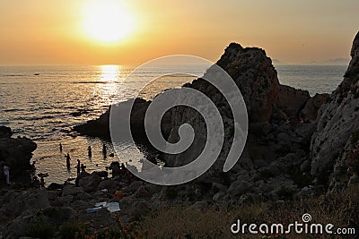 Milazzo - Scorcio della Piscina di Venere al tramonto Stock Photo