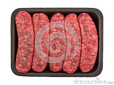 Mild bratwurst sausages in a black tray Stock Photo