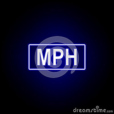 mile kilometer hours icon in blue neon style.. Elements of time illustration icon. Signs, symbols can be used for web, logo, Cartoon Illustration
