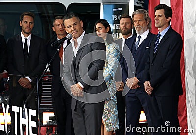 Miles Teller, Taylor Kitsch, Josh Brolin, Jeff Bridges, Jennifer Connelly, Dierks Bentley, Joseph Kosinski and James Badge Dale Editorial Stock Photo