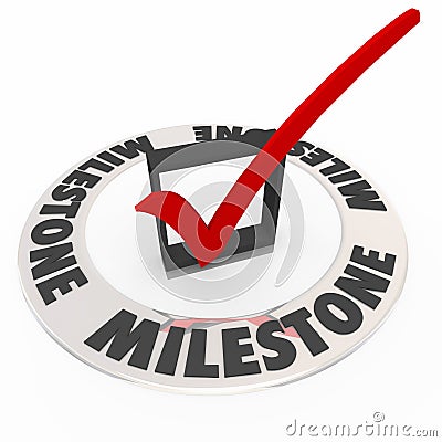 Milestone Check Mark Box Reach Important Turning Point Moment Stock Photo