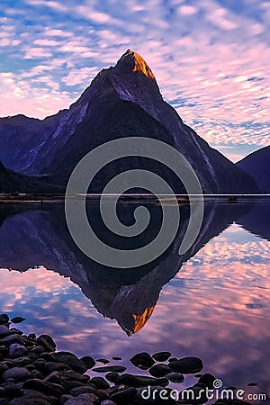 Milford Sound at dawn Stock Photo