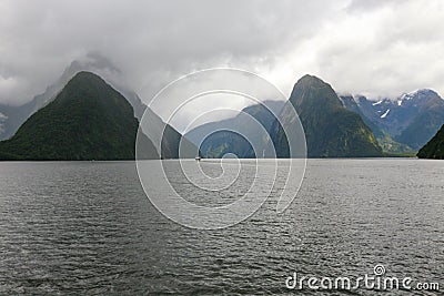 Milford Sound - fiord in the south west of New Zealand`s South Island within Fiordland National Park, Marine Reserve, and the Te W Stock Photo