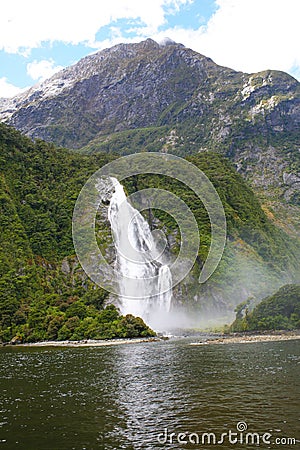Milford Sound - fiord in the south west of New Zealand`s South Island within Fiordland National Park, Marine Reserve, and the Te W Stock Photo