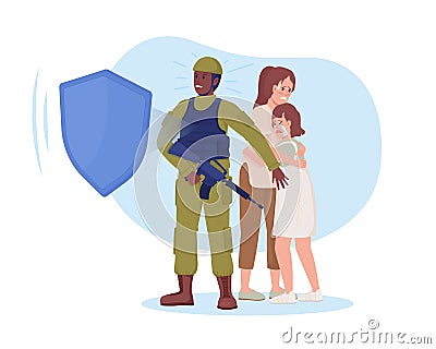 Militant protecting citizens 2D vector isolated illustration Vector Illustration