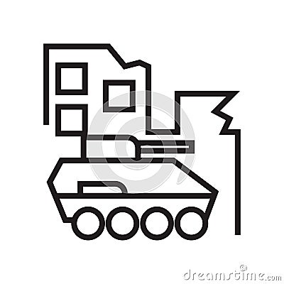 Militar tank in city street icon vector sign and symbol isolated on white background, Militar tank in city street logo concept Vector Illustration