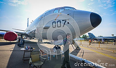 Military aircraft for display in Changi, Singapore Editorial Stock Photo