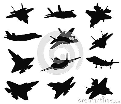 12 Military aircrafts set Vector Illustration