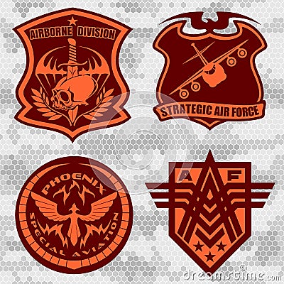 Military airforce patch set - armed forces badges and labels logo Vector Illustration