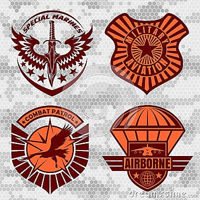 Military airforce patch set - armed forces badges and labels logo Vector Illustration