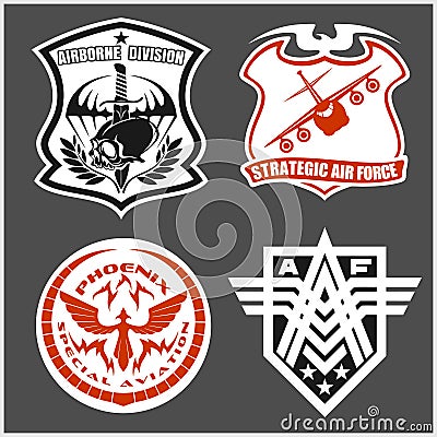 Military airforce patch set - armed forces badges and labels logo Vector Illustration