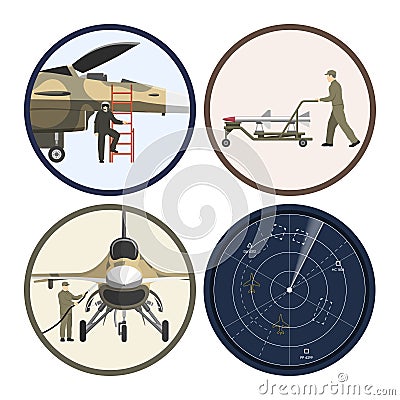 Military airplane. Repair and maintenance of war aircraft. Aerospace industry Vector Illustration