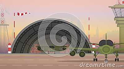 Military airport, runway and flight control point. Vector. Vector Illustration