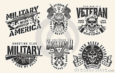 Military America set monochrome logotype Vector Illustration