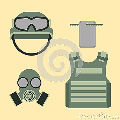 Military american fighter ammunition navy camouflage sign and weapon guns symbols armor set forces design vector Vector Illustration