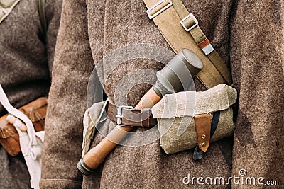 Military ammunition of a Red Army Russian Soviet Infantry Soldie Stock Photo