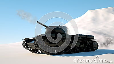 Military armored tank moves through the snow. Photo realistic 3d render Stock Photo