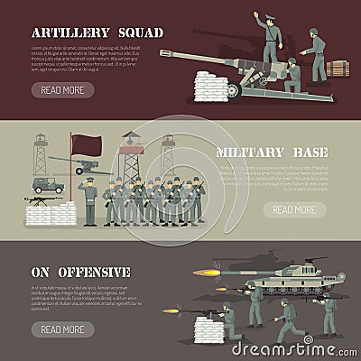 Military Army Horizontal Banners Set Vector Illustration