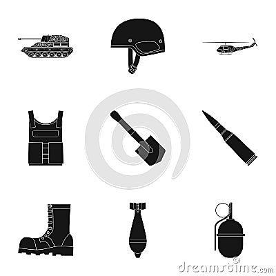 Military and army set icons in black style. Big collection of military and army vector symbol stock illustration Vector Illustration