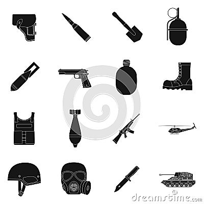 Military and army set icons in black style. Big collection of military and army vector symbol stock illustration Vector Illustration