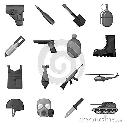 Military and army set icons in monochrome style. Big collection of military and army vector symbol stock illustration Vector Illustration