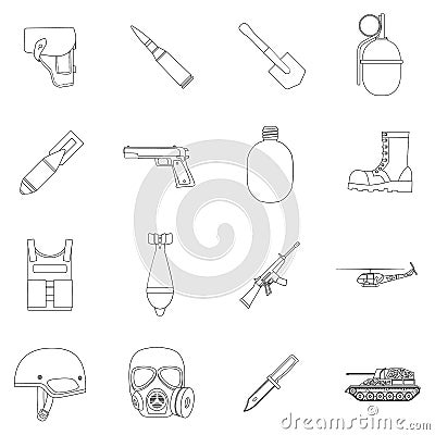 Military and army set icons in outline style. Big collection of military and army Vector Illustration