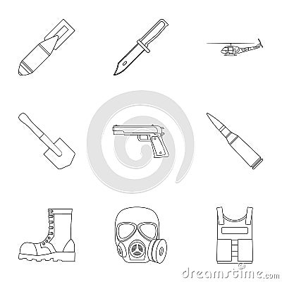 Military and army set icons in outline style. Big collection of military and army illustration Vector Illustration