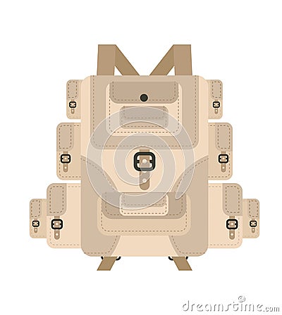 Military backpack sand isolated. Soldier briefcase Beige. Army h Vector Illustration